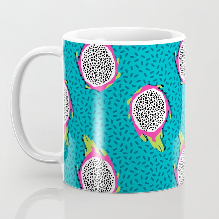 Dragonfruit retro style pattern tropical fruits vegan art print exotic throwback 80s Coffee Mug Gallery Image 3
