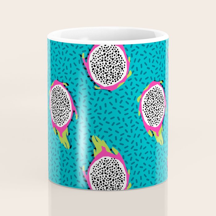 Dragonfruit retro style pattern tropical fruits vegan art print exotic throwback 80s Coffee Mug Gallery Image 4