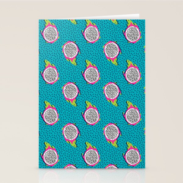 Dragonfruit retro style pattern tropical fruits vegan art print exotic throwback 80s Stationery Card Gallery Image 2