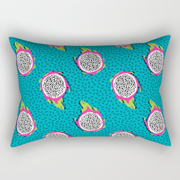 Dragonfruit retro style pattern tropical fruits vegan art print exotic throwback 80s Rectangular Pillow Gallery Image 2