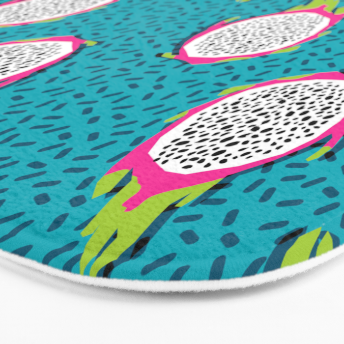 Dragonfruit retro style pattern tropical fruits vegan art print exotic throwback 80s Bath Mat Gallery Image 3