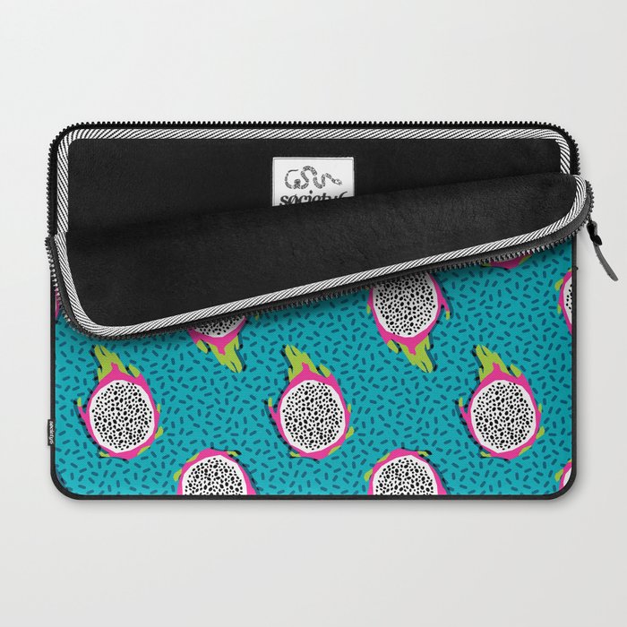 Dragonfruit retro style pattern tropical fruits vegan art print exotic throwback 80s Laptop Sleeve Gallery Image 2