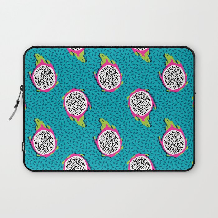 Dragonfruit retro style pattern tropical fruits vegan art print exotic throwback 80s Laptop Sleeve Gallery Image 1