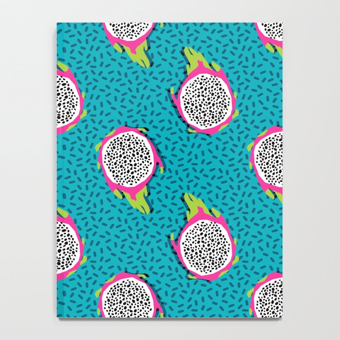 Dragonfruit retro style pattern tropical fruits vegan art print exotic throwback 80s Notebook Gallery Image 4