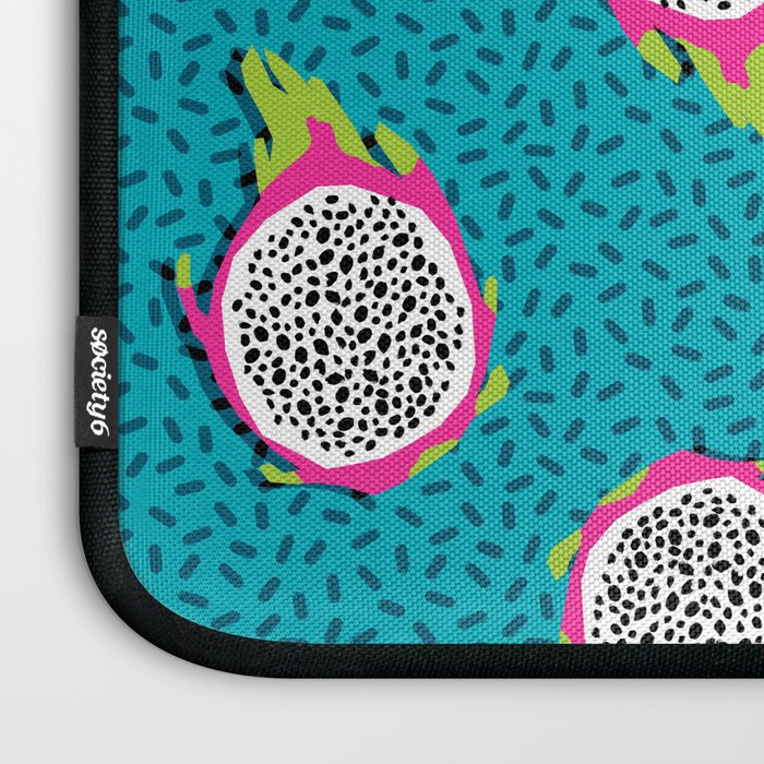 Dragonfruit retro style pattern tropical fruits vegan art print exotic throwback 80s Laptop Sleeve Gallery Image 3