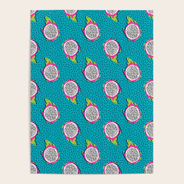Dragonfruit retro style pattern tropical fruits vegan art print exotic throwback 80s Poster Gallery Image 4