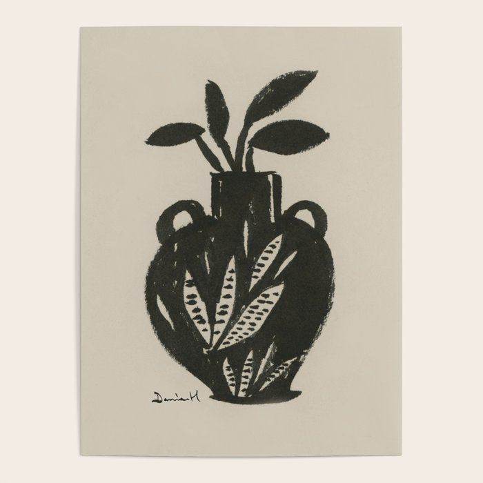 Mono Vase Modern Black and White Brush art Poster Gallery Image 1