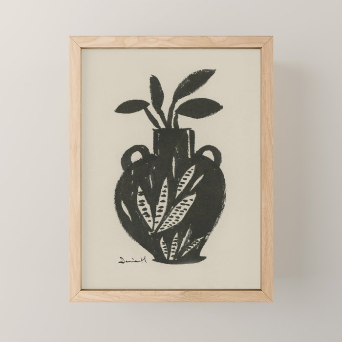 Mono Vase Modern Black and White Brush art Mini Art Print Gallery Image 1