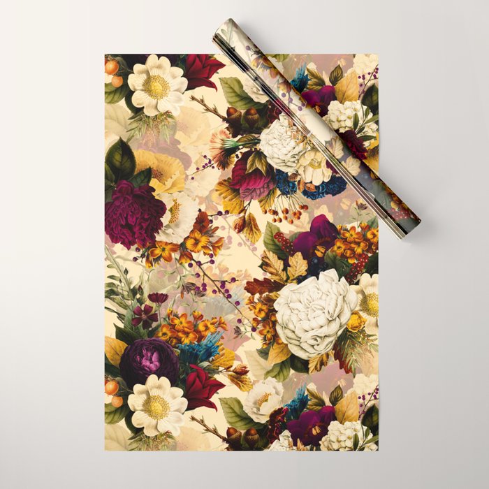 Vintage & Shabby Chic -  Nostalgic Winter Florals Pattern Wrapping Paper Gallery Image 1
