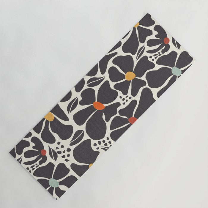 Abstract Black Florals Yoga Mat Gallery Image 1