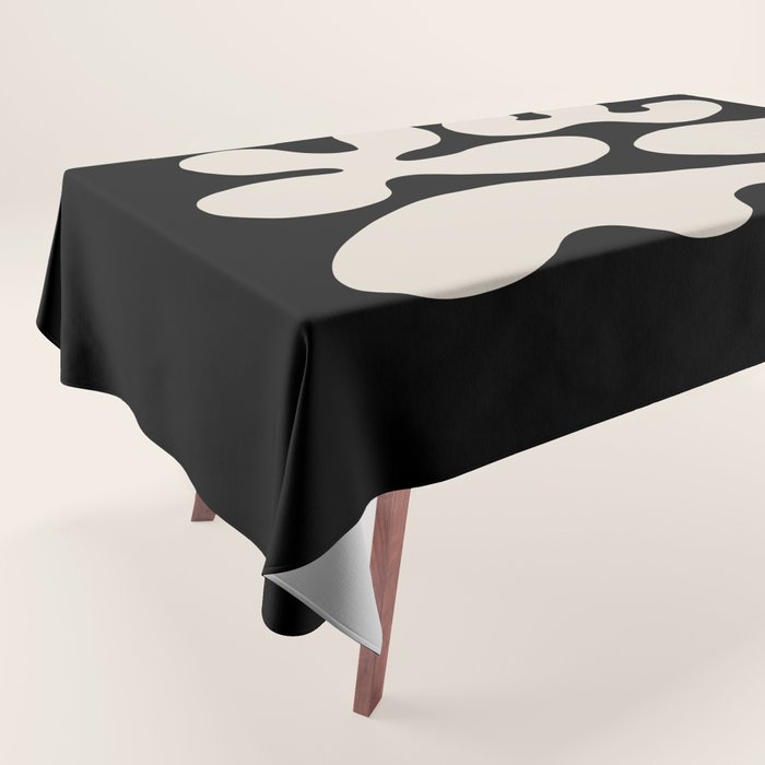 Mid Century Modern Organic Shapes 352 Black and Linen White Tablecloth Gallery Image 1