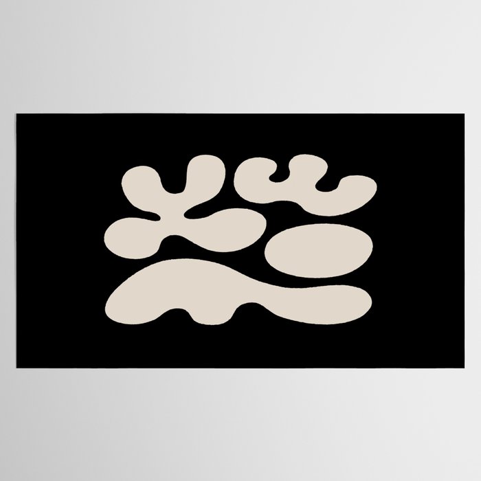 Mid Century Modern Organic Shapes 352 Black and Linen White Tablecloth Gallery Image 2