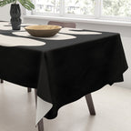 Mid Century Modern Organic Shapes 352 Black and Linen White Tablecloth Gallery Image 3