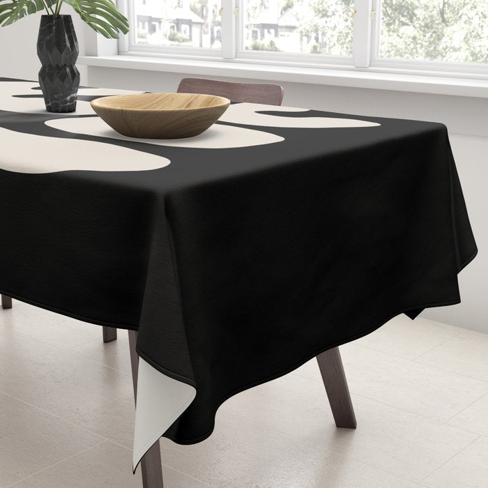 Mid Century Modern Organic Shapes 352 Black and Linen White Tablecloth Gallery Image 3