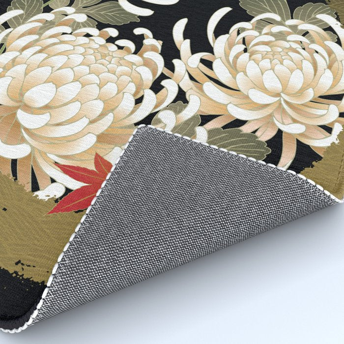White Peonies Red Maple Leaves Japanese Kimono Pattern Rug Gallery Image 4