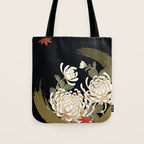 White Peonies Red Maple Leaves Japanese Kimono Pattern Tote Bag Gallery Image 1