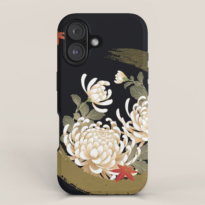 White Peonies Red Maple Leaves Japanese Kimono Pattern iPhone Case Gallery Image 1