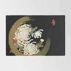 White Peonies Red Maple Leaves Japanese Kimono Pattern Rug Gallery Image 2