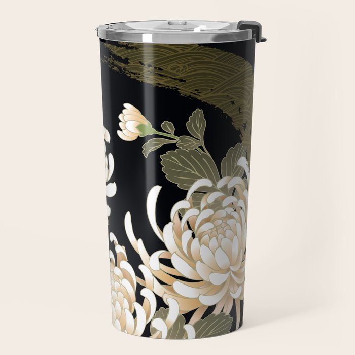 White Peonies Red Maple Leaves Japanese Kimono Pattern Travel Mug Gallery Image 2