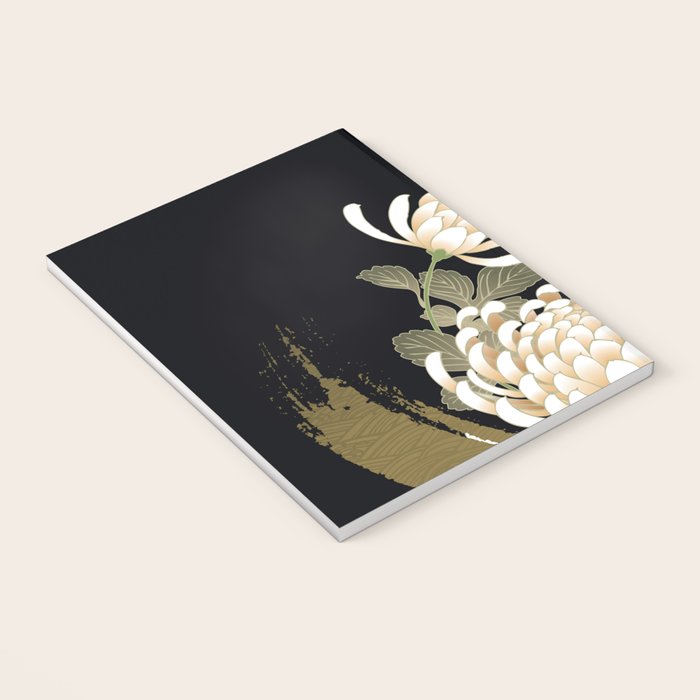 White Peonies Red Maple Leaves Japanese Kimono Pattern Notebook Gallery Image 3