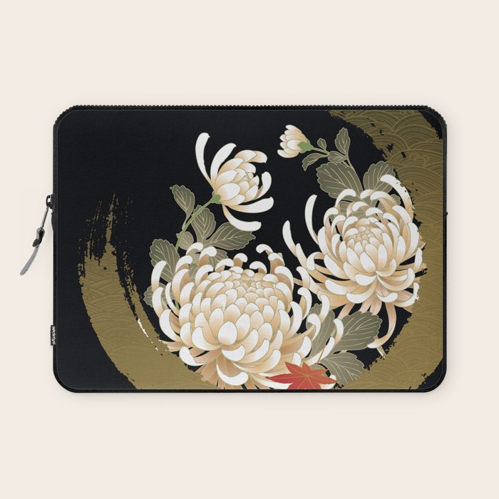 White Peonies Red Maple Leaves Japanese Kimono Pattern Laptop Sleeve Gallery Image 1
