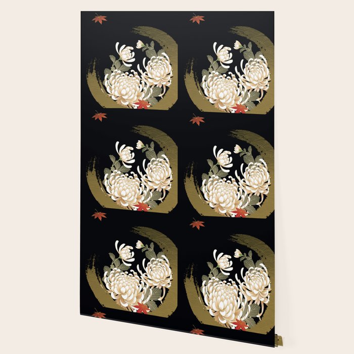 White Peonies Red Maple Leaves Japanese Kimono Pattern Wallpaper Gallery Image 2