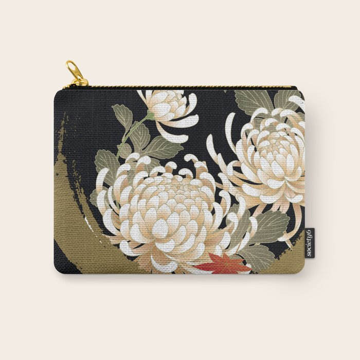 White Peonies Red Maple Leaves Japanese Kimono Pattern Carry All Pouch Gallery Image 1