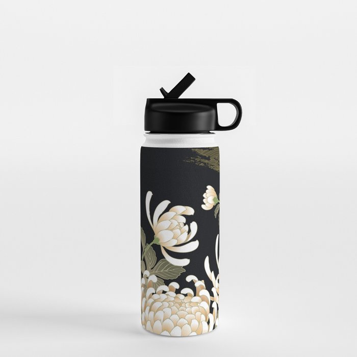 White Peonies Red Maple Leaves Japanese Kimono Pattern Water Bottle Gallery Image 1