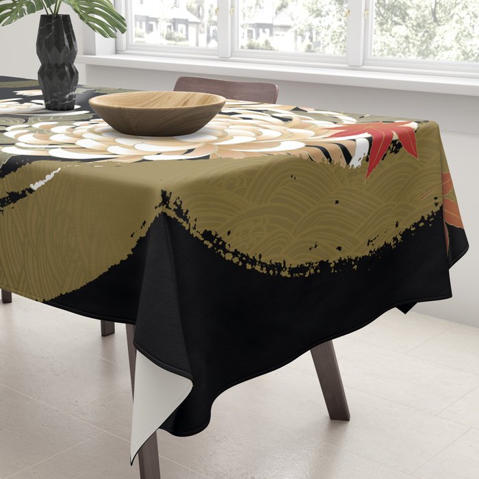 White Peonies Red Maple Leaves Japanese Kimono Pattern Tablecloth Gallery Image 3