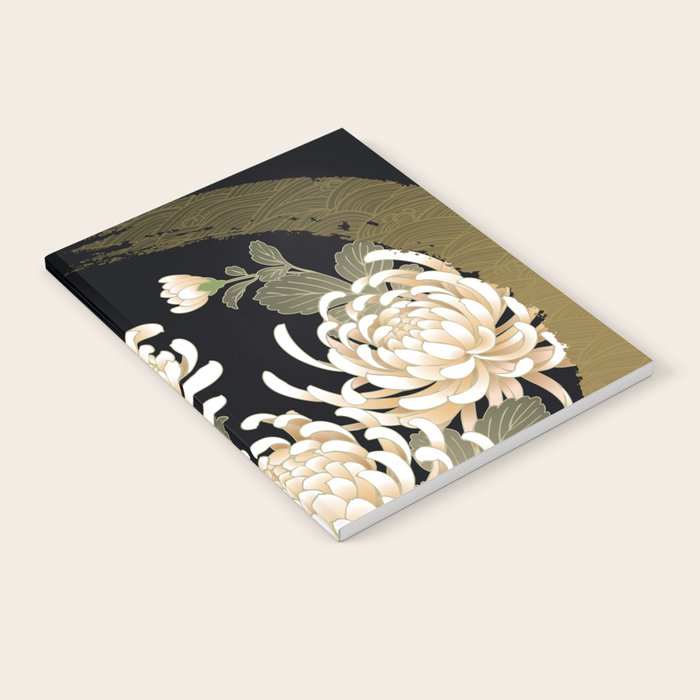 White Peonies Red Maple Leaves Japanese Kimono Pattern Notebook Gallery Image 2