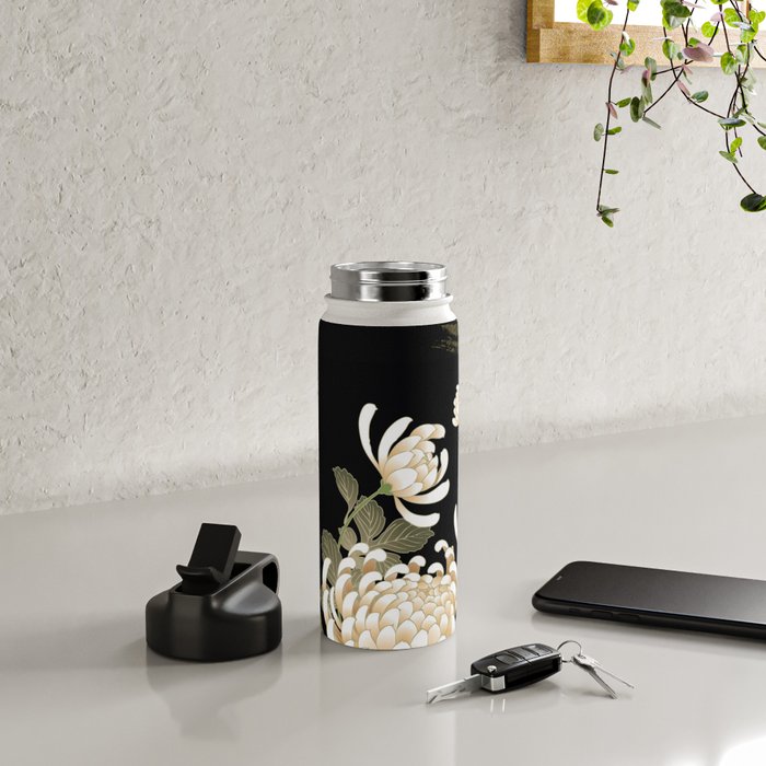 White Peonies Red Maple Leaves Japanese Kimono Pattern Water Bottle Gallery Image 4