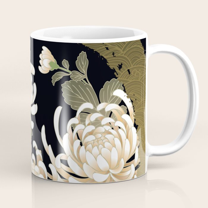 White Peonies Red Maple Leaves Japanese Kimono Pattern Coffee Mug Gallery Image 1