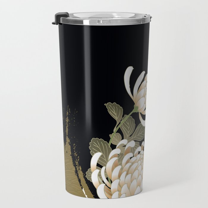 White Peonies Red Maple Leaves Japanese Kimono Pattern Travel Mug Gallery Image 3