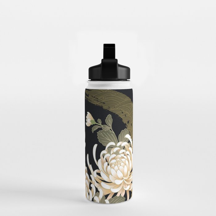 White Peonies Red Maple Leaves Japanese Kimono Pattern Water Bottle Gallery Image 2