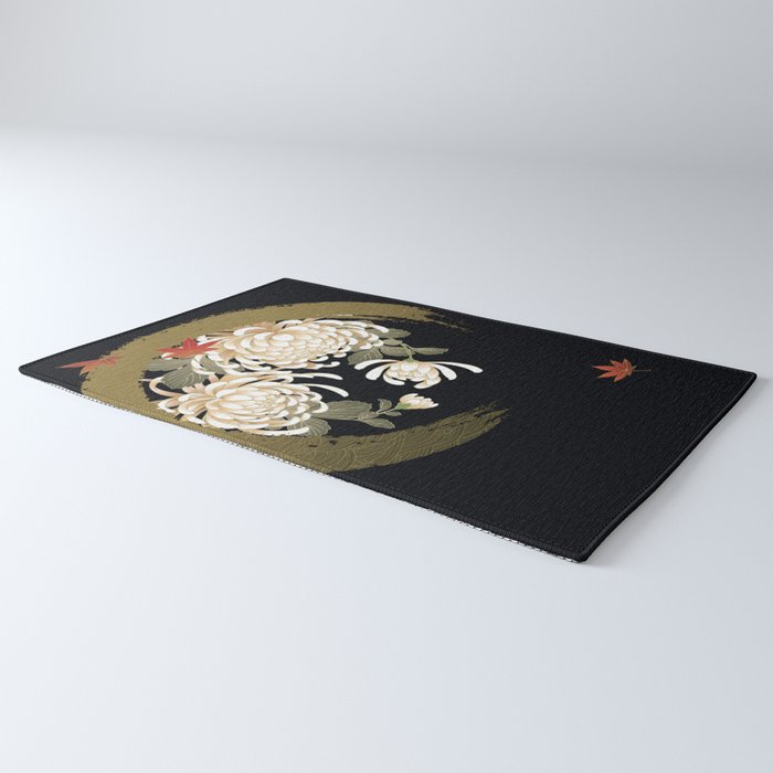 White Peonies Red Maple Leaves Japanese Kimono Pattern Rug Gallery Image 3