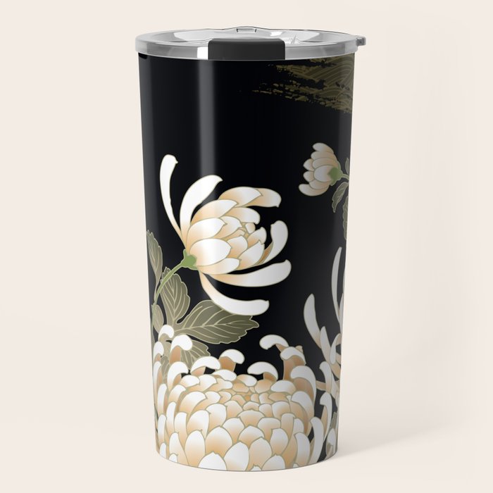White Peonies Red Maple Leaves Japanese Kimono Pattern Travel Mug Gallery Image 1