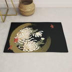 White Peonies Red Maple Leaves Japanese Kimono Pattern Rug Gallery Image 1