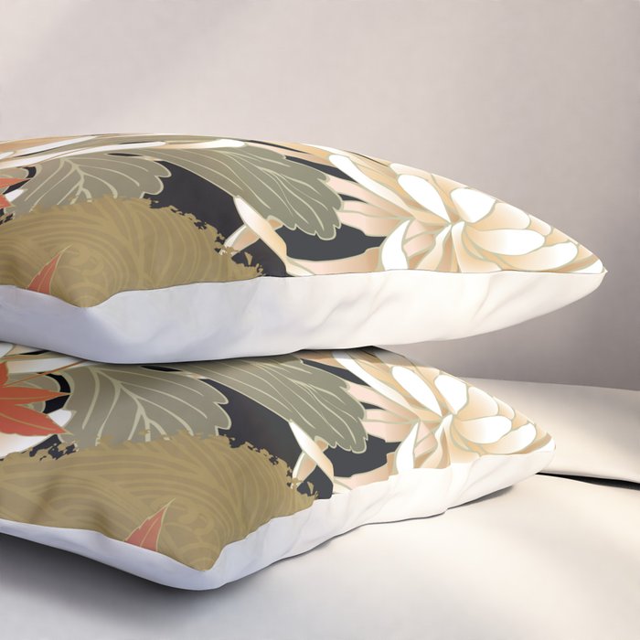 White Peonies Red Maple Leaves Japanese Kimono Pattern Pillow Sham Gallery Image 3