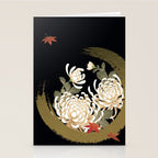 White Peonies Red Maple Leaves Japanese Kimono Pattern Stationery Card Gallery Image 2