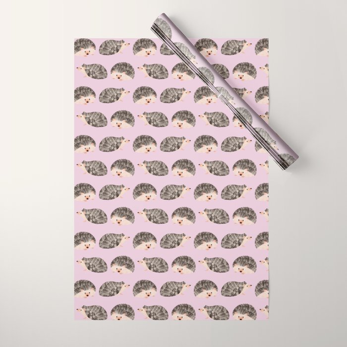 Hedgehog Rose Pink Wrapping Paper Gallery Image 1