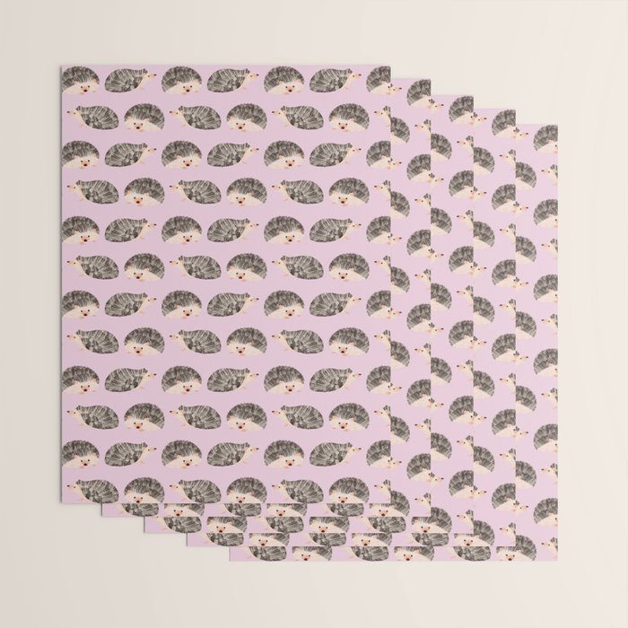 Hedgehog Rose Pink Wrapping Paper Gallery Image 3