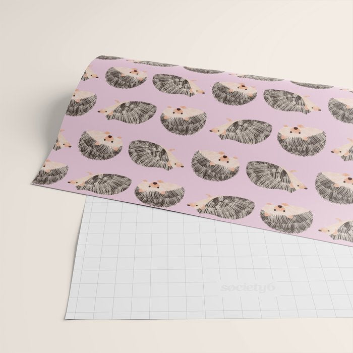 Hedgehog Rose Pink Wrapping Paper Gallery Image 2