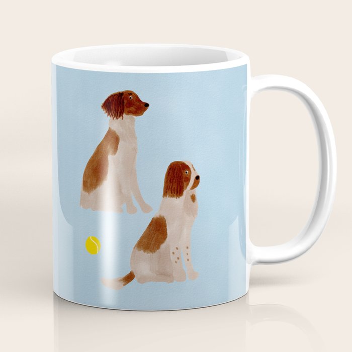 Dogs and a Tennis Ball - Brown and Blue Coffee Mug Gallery Image 1