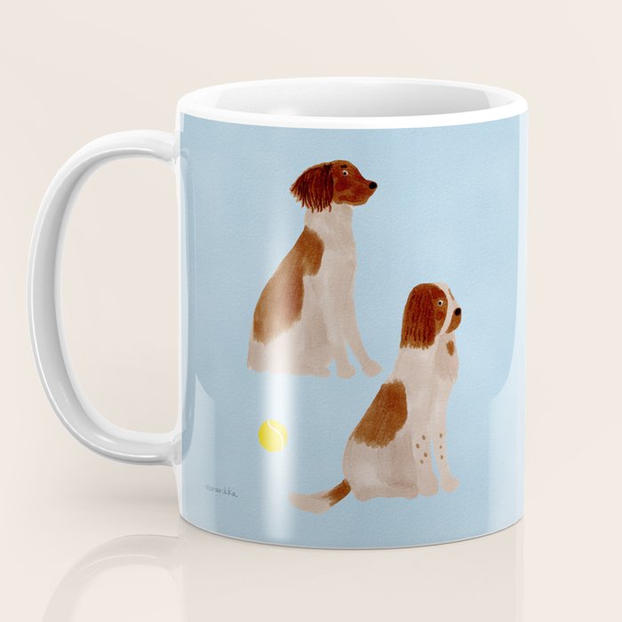Dogs and a Tennis Ball - Brown and Blue Coffee Mug Gallery Image 3