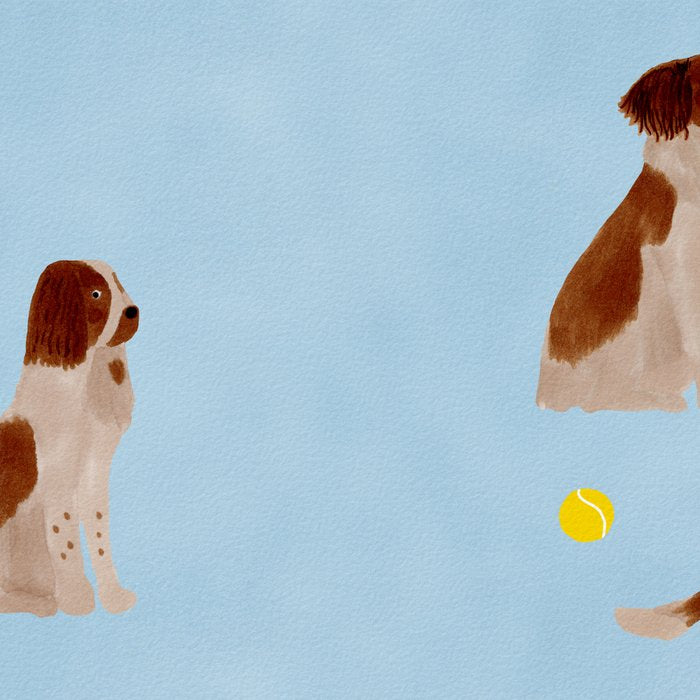 Dogs and a Tennis Ball - Brown and Blue Coffee Mug Gallery Image 2
