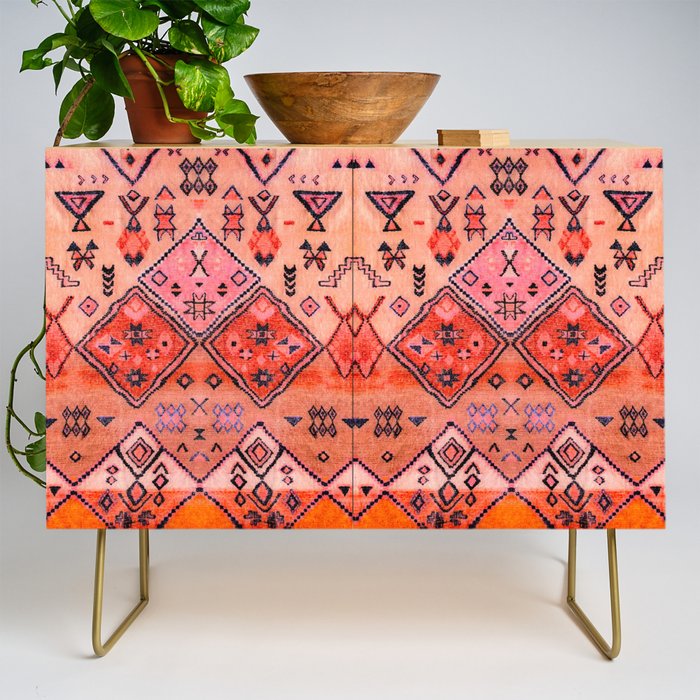 Bohemian Berber Orange Handmade Moroccan Fabric Texture Credenza Gallery Image 1