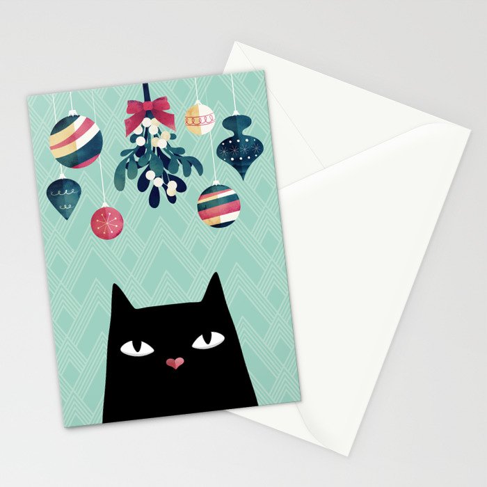 Mistletoe? (Black Cat) Stationery Card Gallery Image 2