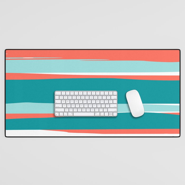 Colorful Stripes, Coral, Teal and Aqua Desk Mat Gallery Image 1