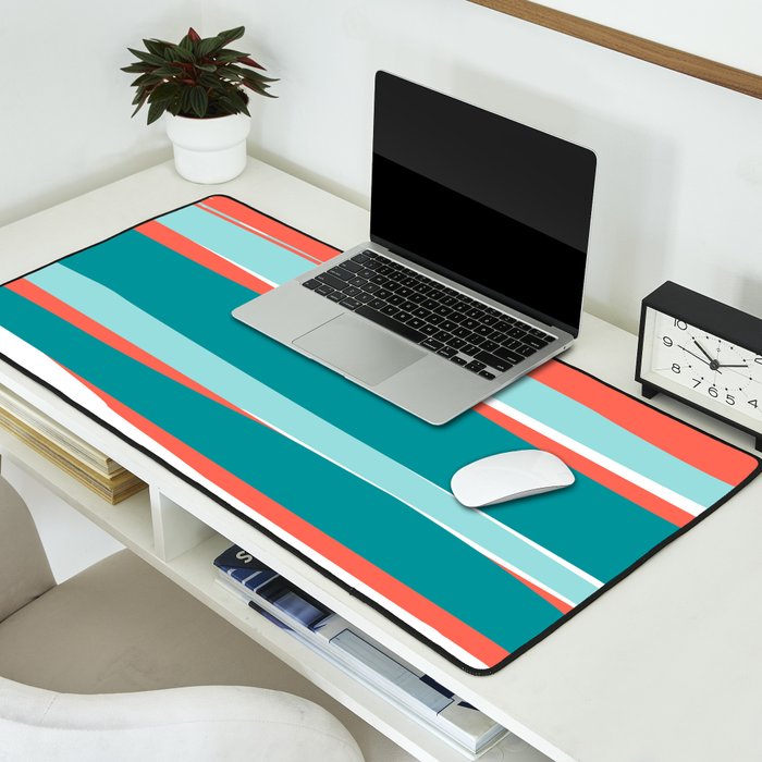 Colorful Stripes, Coral, Teal and Aqua Desk Mat Gallery Image 2