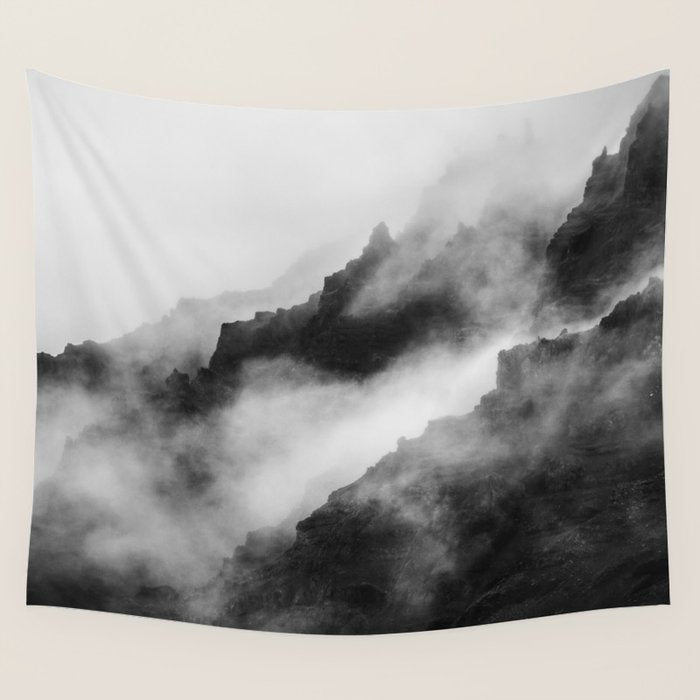 Foggy Mountains Black and White Wall Tapestry Gallery Image 4